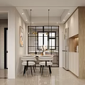 Modern Dining Living Room Interior With Pendant Lights Dining Table And Wooden Cabinets