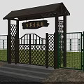 Traditional Archway With Wooden Roof Lattice Gate Entrance To Centennial Eco Park Green Fence Grassland