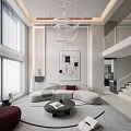 Modern Loft Living Room Interior With Chandelier TV Wall And Accent Chair
