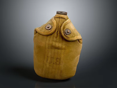 Yellow Canvas Covered Canteen With Metal Clasps For Daily Living Essentials 3d model