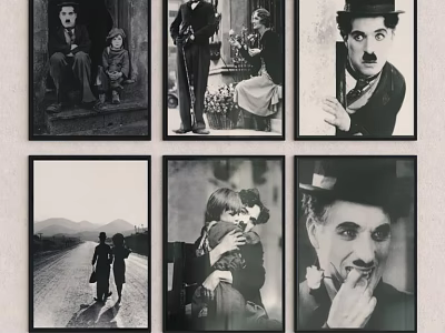 Vintage Black And White Framed Portrait Paintings With Different Characters 3d model