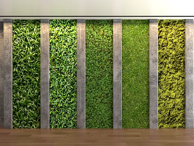 Green Living Wall Design With Concrete Panels And Various Green Plants In Modern Interior 3d model