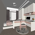 Modern Tatami Bedroom Interior With Tatami Bed Built in Desk Computer Storage Cabinets And Warm Lighting