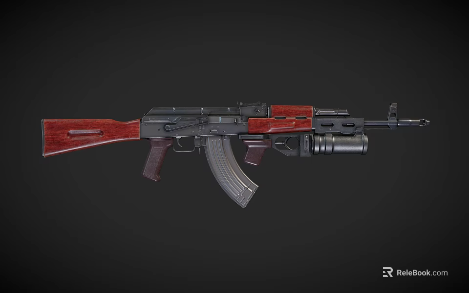 AK Assault Rifle with Wooden Stock Handguard Black Metal Body and Magazine 3d model 