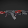 AK Assault Rifle with Wooden Stock Handguard Black Metal Body and Magazine