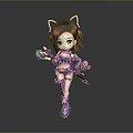 Cartoon Woman Character With Cat Ears Purple Outfit And Accessories