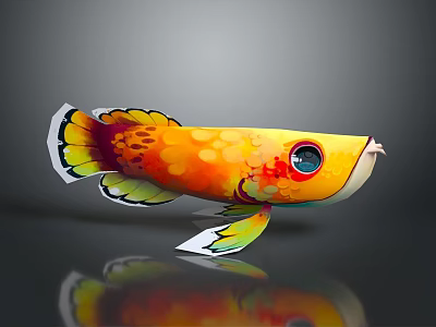 Colorful Artistic Fish With Vibrant Colors Large Eye Fins Tail And Dark Background Reflection 3d model