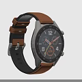 Smartwatch with Brown Leather Strap Dial Display Back Sensor and Health Monitoring Function