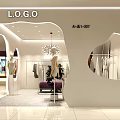 Modern Clothing Store Interior With White Decor Chandelier Clothing Racks Mannequin And Purple Sofa