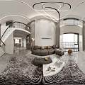 Modern Dining Room Interior With Dining Table Chairs Chandelier Green Plant And Decorative Painting