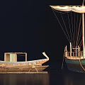 Two Vintage Wooden Boats With Decorative Cabin Sail Mast And Carved Details