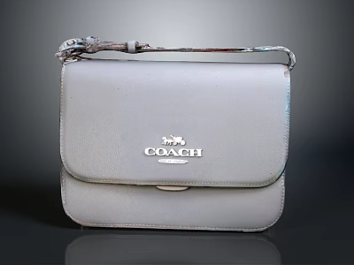 Coach White Leather Handbag With Adjustable Shoulder Strap And Classic Fashion Style 3d model