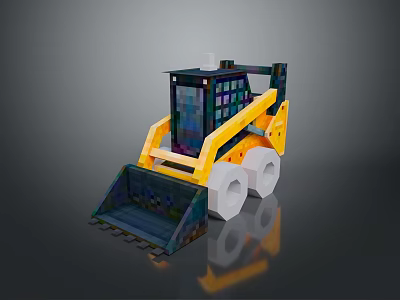 Pixel Art Yellow Utility Loader Vehicle With Black Bucket White Wheels And Cab 3d model
