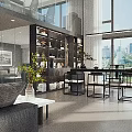 Modern Office Interior With Large Windows City View Sofa Bookshelves And Decorative Sculpture