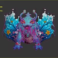 Cute Blue Fantasy Game Movie Character With Winged Design Star Decorations And Purple Flowers