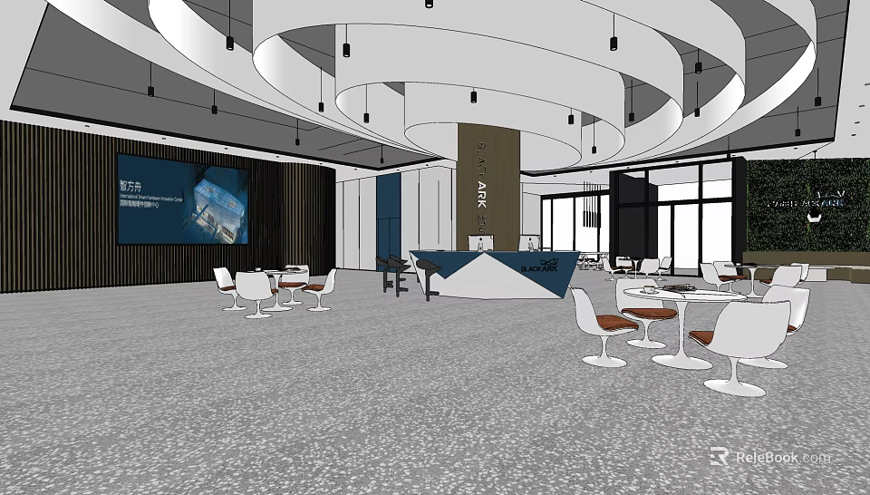 Modern Front Desk Reception Area With Spacious Interior And Comfortable Waiting Seats 3d model 