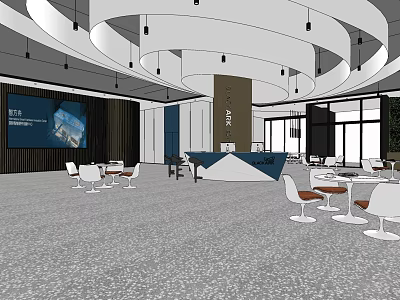 Modern Front Desk Reception Area With Spacious Interior And Comfortable Waiting Seats 3d model