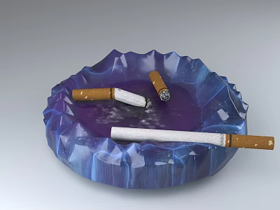 Tobacco and Liquor Store Display With Blue Glass Ashtray And Cigarettes 3d model