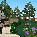 Family Friendly Garden Landscape With Lush Trees Colorful Flowers And Stone Pathway