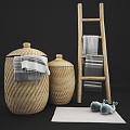 Nordic Storage Basket Woven Rattan Bamboo Art Dirty Clothes Collection Basket Storage Basket Laundry Basket 3d model