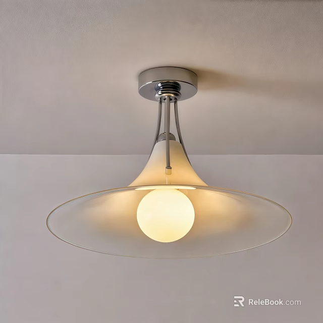 Modern Chandelier Design With Transparent Glass Shade Silver Base And White Bulb 3d model 