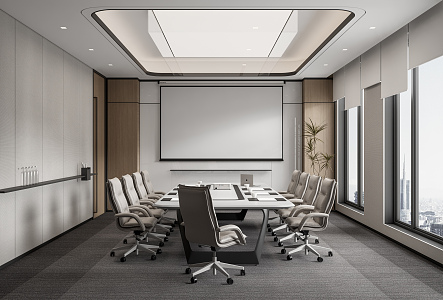 Modern Meeting Room Conference Table and Chair Projector Curtain Roller Office Chair Carpet 3d model