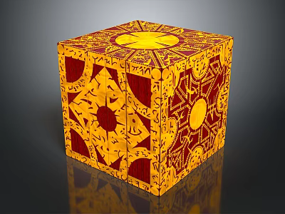 Decorative Household Cube With Yellow Red Intricate Patterns And Surface Design 3d model