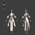 Game Film Female Character In White Robe With Green Hair And Ornate Staff