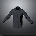 Blue Shirt With Collar And Pocket With Sleeves Spread Out On Gray Background