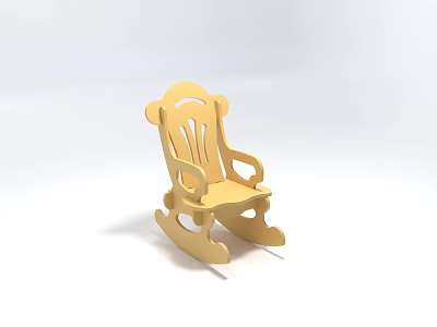 Light Yellow Wooden Rocking Chair With Simple Design Curved Armrests And Slatted Backrest 3d model