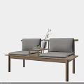 Modern Two Seater Sofa With Wooden Frame Light Gray Cushion Side Table And Flower Branch