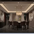 Elegant Private Dining Box Interior With Chinese Style Chandeliers Dining Table And Chairs 3d model