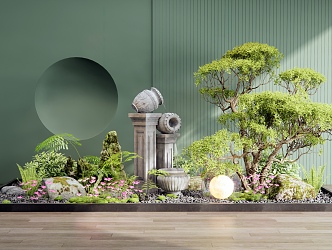 Modern indoor plants landscape courtyard sketch water drop water bowl plant combination stone moss plant pile 3d model