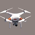 White Drone With Four Propellers And Camera Flying In Blue Sky 3d model