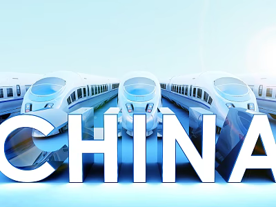 Row Of Modern Chinese High Speed Trains Showcasing Sleek Design And China Logo 3d model