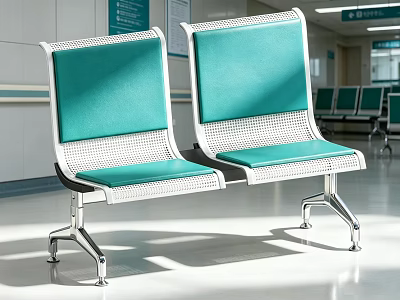 Modern Public Waiting Room Chairs With Teal Perforated Seats And Metal Frame 3d model