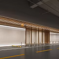 Modern Indoor Parking Garage with LED Lighting Yellow Floor Lines Bollards Wall Decor and Poster