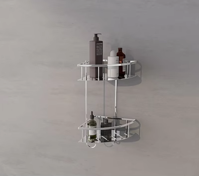 Bathroom Accessories Wall Mounted Two Tier White Stainless Steel Shower Caddy 3d model