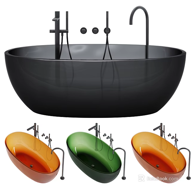 Modern Standalone Bathtub Design With Black Orange Green Colors And Faucet 3d model 