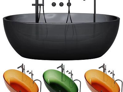 Modern Standalone Bathtub Design With Black Orange Green Colors And Faucet 3d model