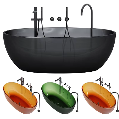 Modern Standalone Bathtub Design With Black Orange Green Colors And Faucet 3d model