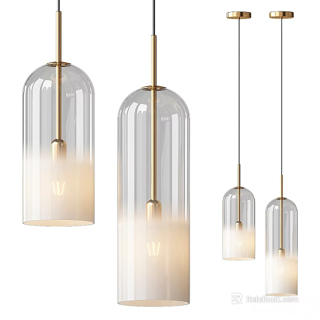 Modern Glass Pendant Lights With Gold Metal Frame And Transparent Shade Design 3d model 
