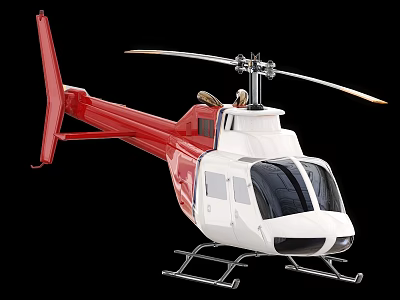Red and White Helicopter Model with Rotors Landing Gear and Detailed Exterior 3d model