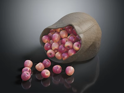 Fresh Red and Yellow Apples Spilling From Tilted Clay Jar on Dark Surface 3d model