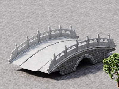 Ancient Architecture Stone Bridge Featuring Carved Railings Arched Design Stone Pavement And Green Tree 3d model