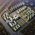 Aerial View Planning Of Modern Urban Area With Multiple Buildings Sports Fields And Green Spaces