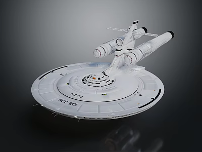 Detailed White Spaceship Model NCC 1701 With Disc Shaped Hull And Engines 3d model