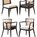 Modern Leisure Chairs With Rattan Backrest Neutral Black Upholstered Seats And Wooden Legs