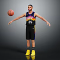 Basketball Player in Black Jersey with Number 25 Balancing Basketball in Yellow Shoes