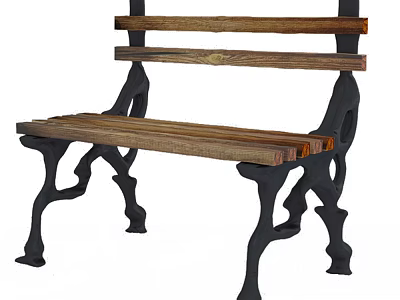 Wooden Outdoor Bench With Black Metal Frame And Classic Carved Legs 3d model